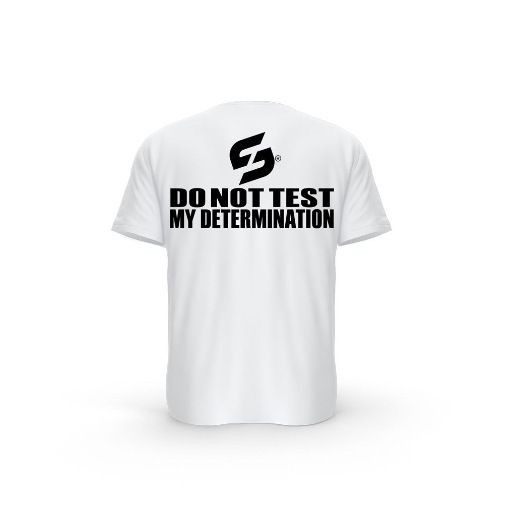 T-SHIRT- COTON-BIO-STRONG-WORK-DO-NOT-TEST-MY-DETERMINATION-BLANC-DOS-FEMME