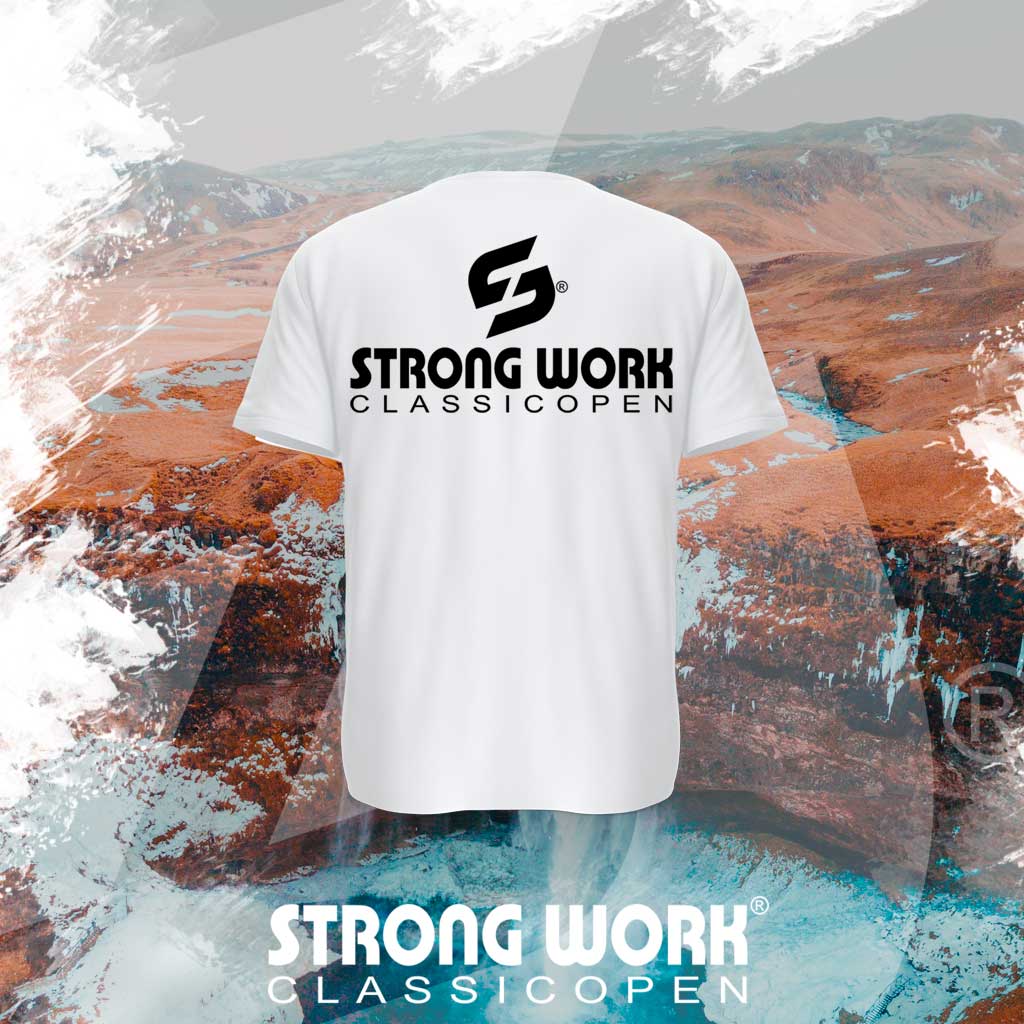 T-SHIRT EN COTON BIO STRONG WORK OPEN CLASSIC POUR FEMME VUE DOS - VETEMENT DE SPORT ECO-RESPONSABLE