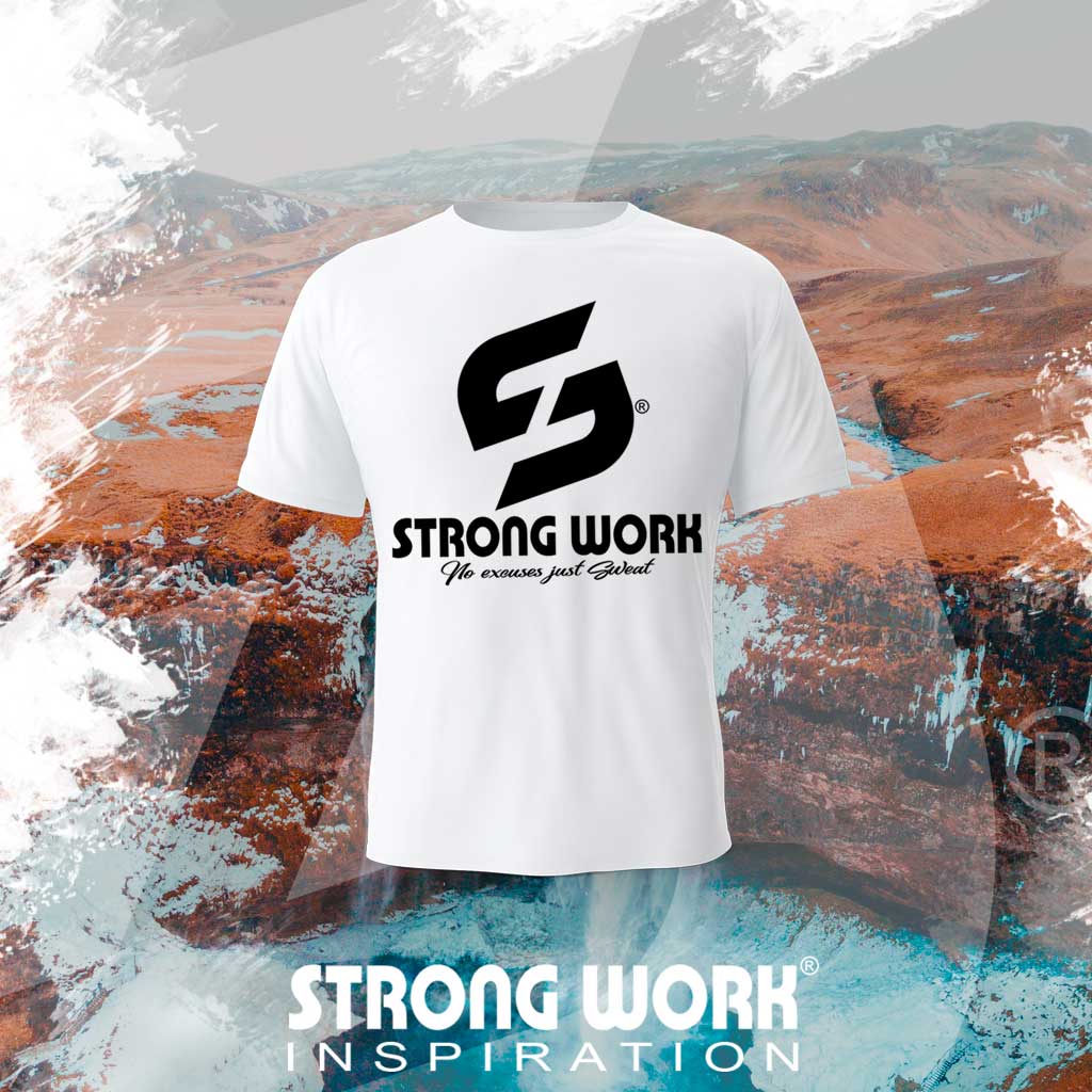 T-SHIRT EN COTON BIO STRONG WORK NO EXCUSES JUST SWEAT BLACK EDITION POUR HOMME - SPORTSWEAR ECO-RESPONSABLE