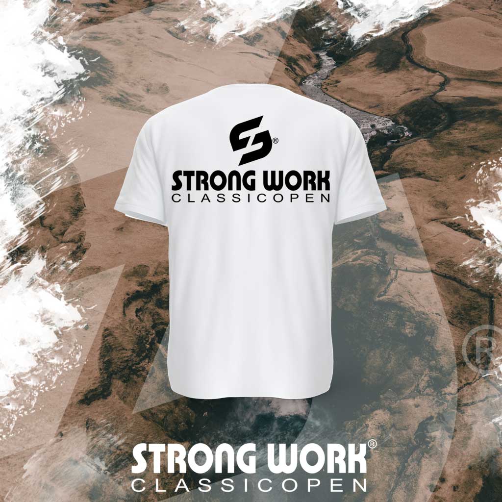 T-SHIRT EN COTON BIO STRONG WORK NEW CLASSIC OPEN POUR HOMME VUE DOS - VETEMENT DE SPORT ECO-RESPONSABLE