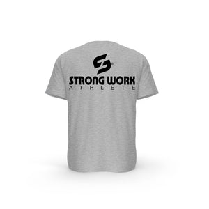 T-SHIRT- COTON-BIO-STRONG-WORK-ATHLETE-GRIS-CHINE-DOS-HOMME