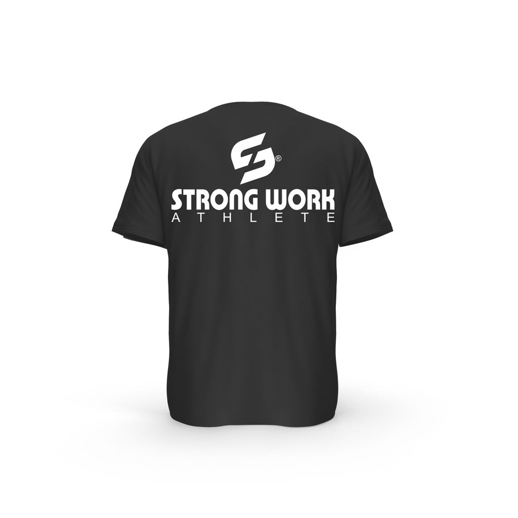 T-SHIRT- COTON-BIO-STRONG-WORK-ATHLETE-NOIR-DOS-FEMME