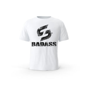 T-SHIRT- COTON-BIO-STRONG-WORK-BADASS-GRUNGE-BLANC-HOMME