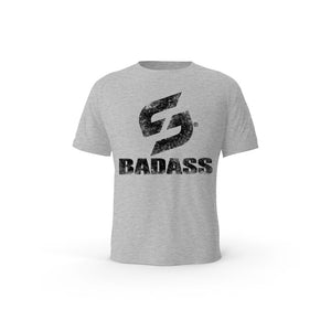 T-SHIRT- COTON-BIO-STRONG-WORK-BADASS-GRUNGE-GRIS-CHINE-HOMME