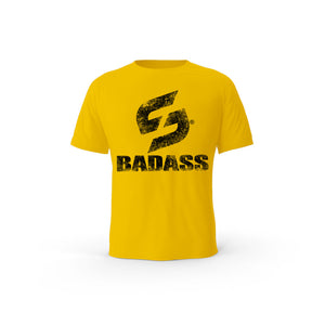 T-SHIRT- COTON-BIO-STRONG-WORK-BADASS-GRUNGE-JAUNE-FEMME