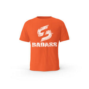 T-SHIRT- COTON-BIO-STRONG-WORK-BADASS-GRUNGE-ORANGE-HOMME