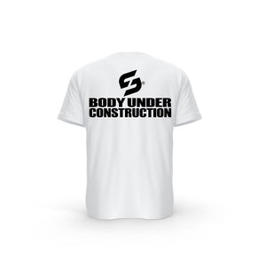 T-SHIRT- COTON-BIO-STRONG-WORK-BODY-UNDER-CONSTRUCTION-BLANC-DOS-HOMME