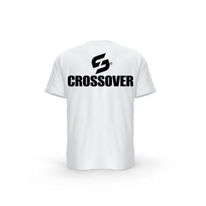 T-SHIRT- COTON-BIO-STRONG-WORK-CROSSOVER-BLANC-DOS-FEMME