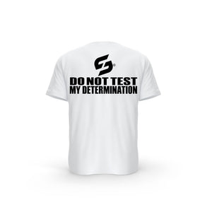 T-SHIRT- COTON-BIO-STRONG-WORK-DO-NOT-TEST-MY-DETERMINATION-BLANC-DOS-HOMME