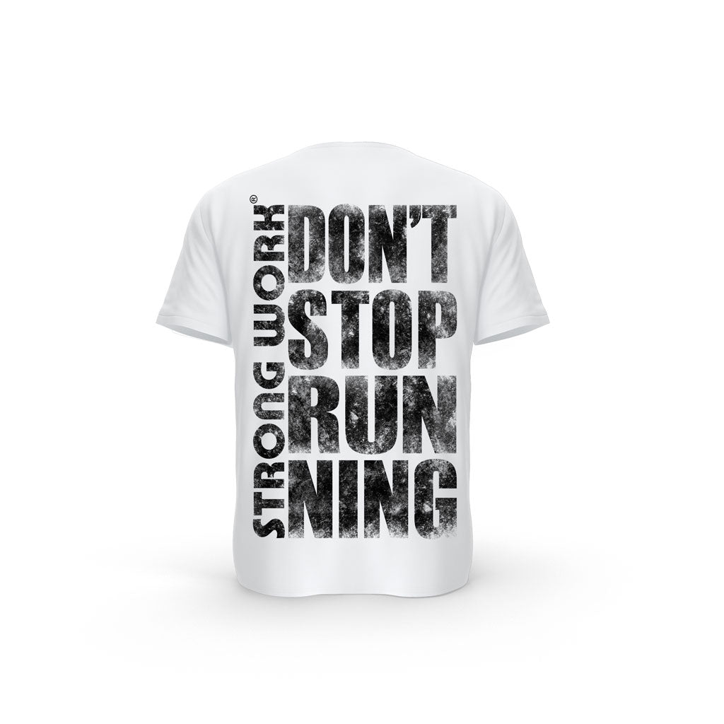 T-SHIRT- COTON-BIO-STRONG-WORK-DON-T-STOP-RUNNING-GRUNGE-BLANC-DOS-FEMME