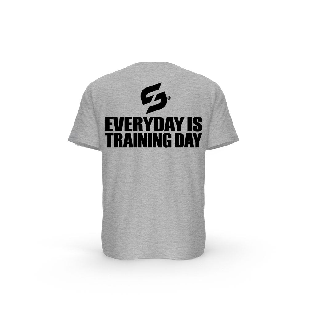 T-SHIRT- COTON-BIO-STRONG-WORK-EVERYDAY-IS-TRAINING-DAY-GRIS-CHINE-DOS-HOMME