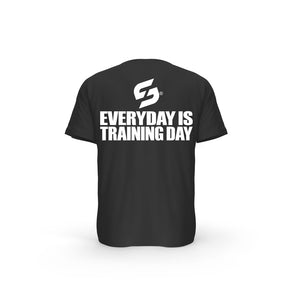 T-SHIRT- COTON-BIO-STRONG-WORK-EVERYDAY-IS-TRAINING-DAY-NOIR-DOS-HOMME