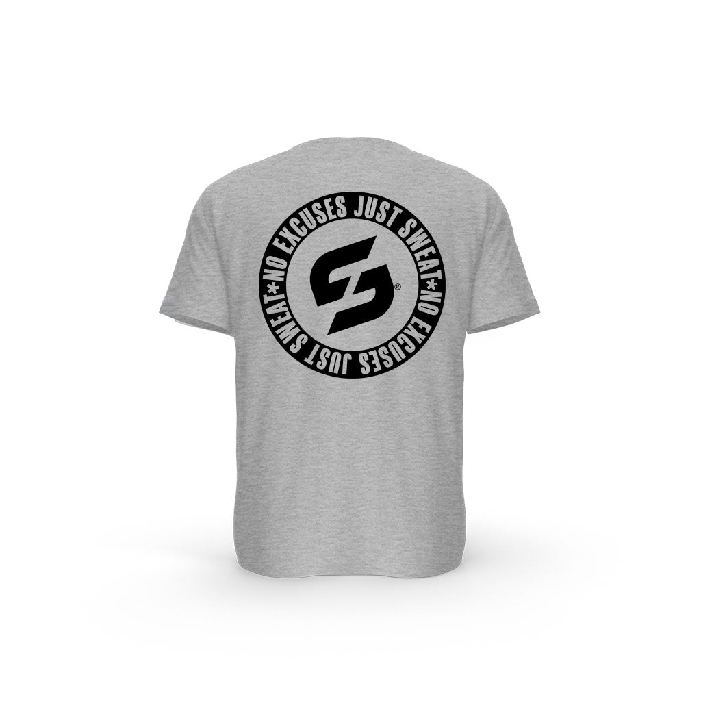 T-SHIRT- COTON-BIO-STRONG-WORK-INSPIRATION-NO-EXCUSES-JUST-SWEAT-BLACK-EDITION-GRIS-DOS-HOMME