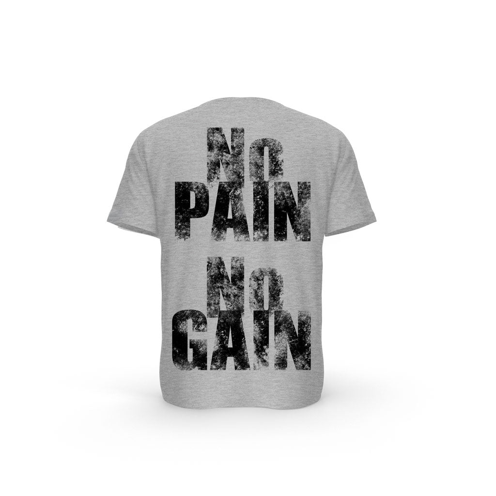 T-SHIRT- COTON-BIO-STRONG-WORK-NO-PAIN-NO-GAIN-GRIS-CHINE-DOS-HOMME
