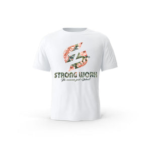 T-SHIRT-COTON-BIO-STRONG-WORK-FLOWERS-EDITION-BLANC-HOMME