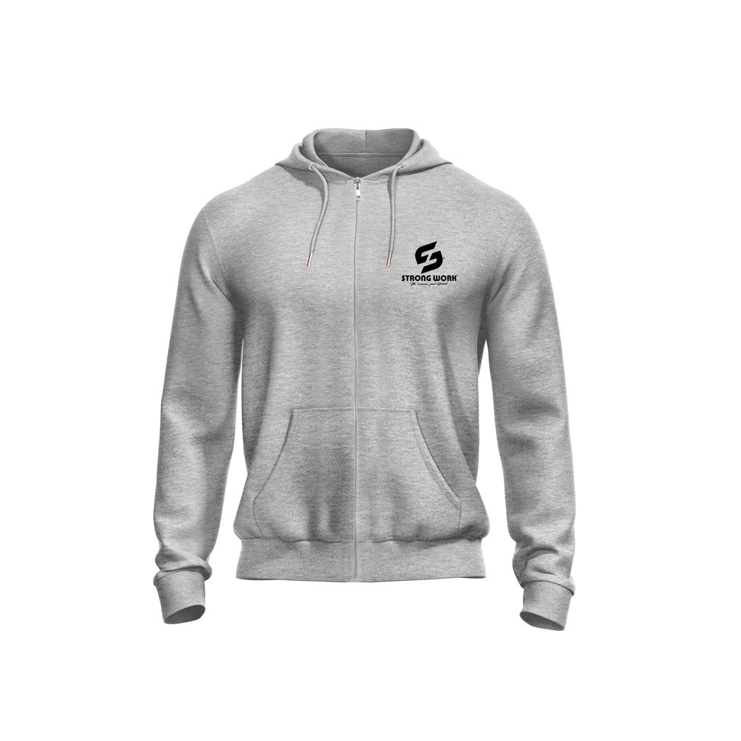 Sweat-Shirt à capuche zippé gris chiné Strong Work Classic pour Homme