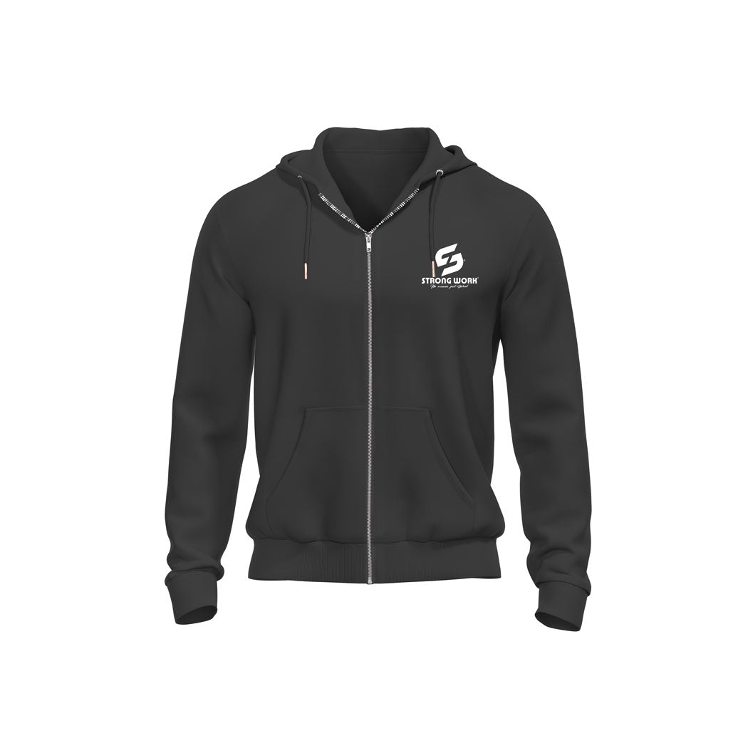 Sweat-Shirt à capuche zippé noir Strong Work Classic pour Homme