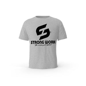 T-SHIRT- COTON-BIO-STRONG-WORK-DON-T-STOP-RUNNING-GRUNGE-GRIS-CHINE-HOMME