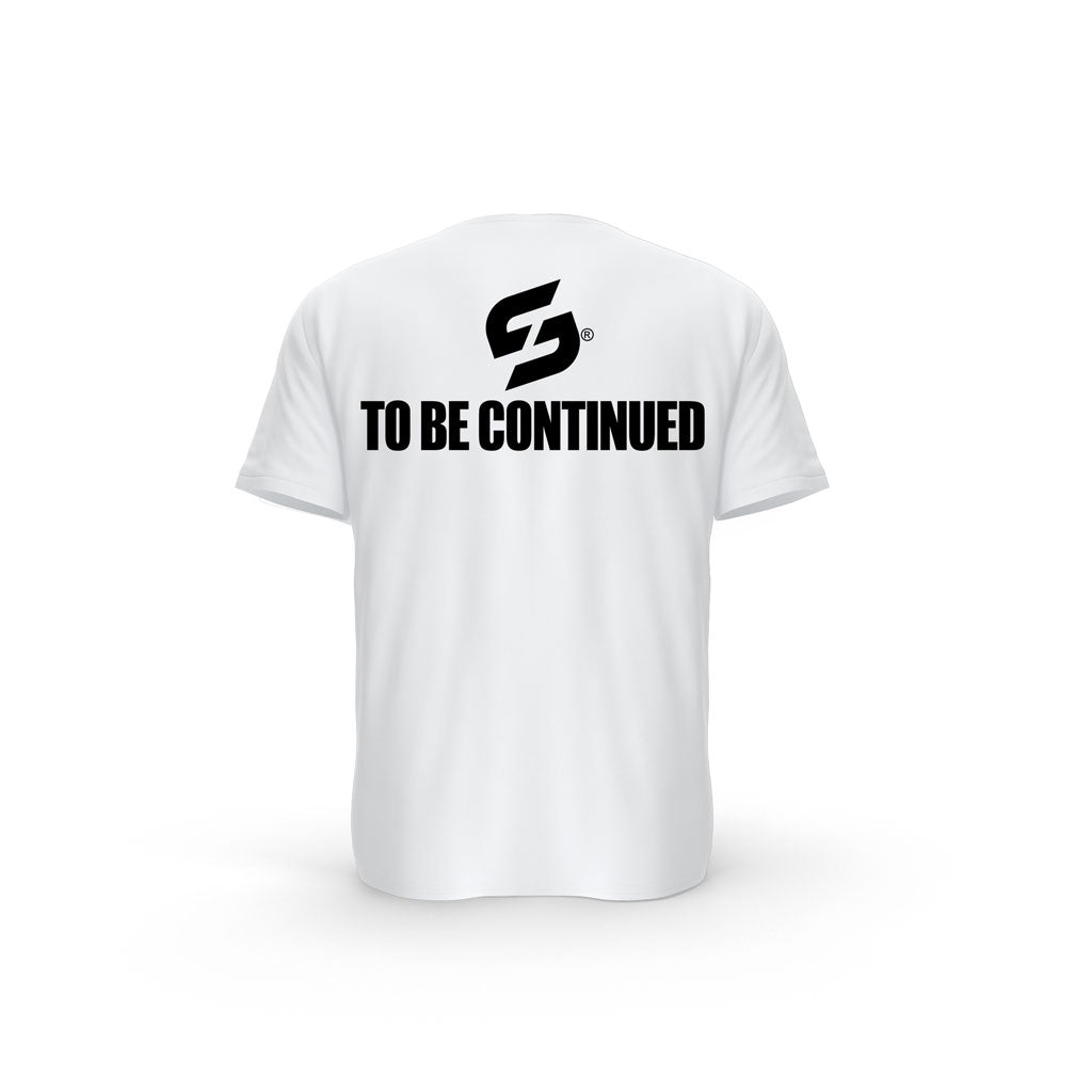 T-SHIRT- COTON-BIO-STRONG-WORK-TO-BE-CONTINUED-BLANC-DOS-HOMME