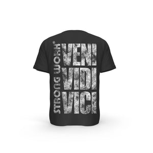 T-SHIRT- COTON-BIO-STRONG-WORK-GRUNGE-VENI-VIDI-VICI-NOIR-DOS-HOMME