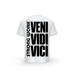 T-SHIRT- COTON-BIO-STRONG-WORK-VENI-VIDI-VICI-BLANC-DOS-FEMME